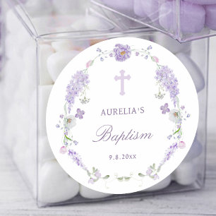 Adesivo Redondo Floral Lilac Lavanda Wreath Baptism