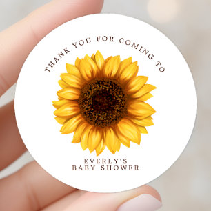Adesivo Redondo Floral Little Sunflower Chá de Bebê Obrigado