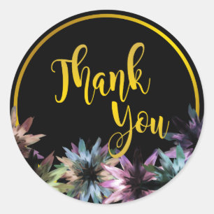 Adesivo Redondo Floral Lotus Flower Dourada Boarder Obrigado