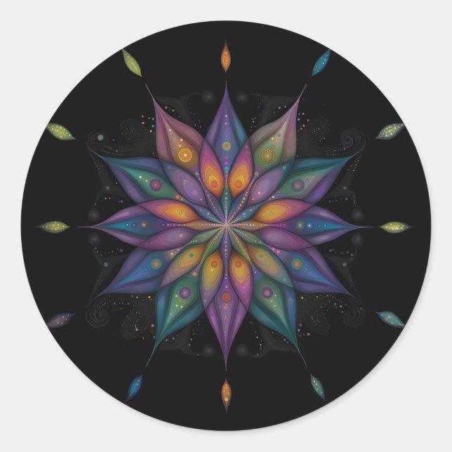 Adesivo Redondo Floral Mandala - Azul Roxo Preto (Frente)
