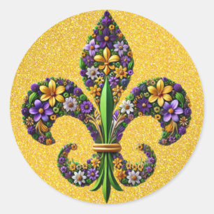 Adesivo Redondo Floral Mardi Gras fleur de lis