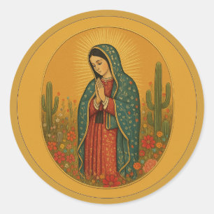 Adesivo Redondo Floral Mexicana Mary Guadalupe Religiosa