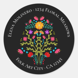 Adesivo Redondo Floral Mexicano Fiesta Flowers Black Address