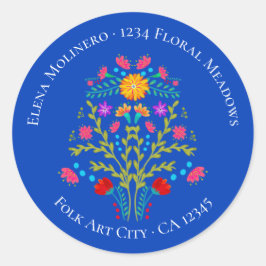 Adesivo Redondo Floral Mexicano Fiesta Flowers Royal Blue Address