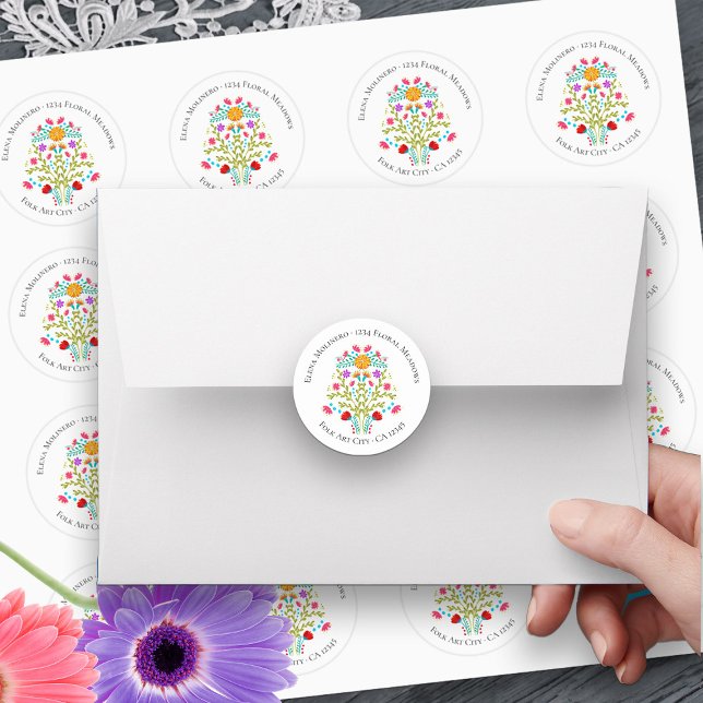 Adesivo Redondo Floral Mexicano Fiesta Flowers White Address (Address label envelope seals from my Mexican Fiesta Flowers Quinceanera Collection)