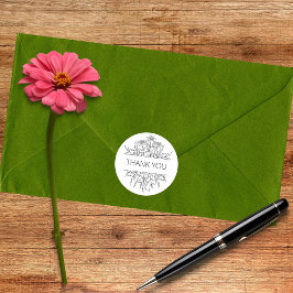 Adesivo Redondo Floral Minimalista Obrigado