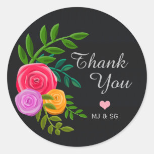 Adesivo Redondo Floral Minimalista Obrigado Personalizado
