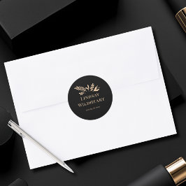 Adesivo Redondo Floral Minimalista Preto Botânico