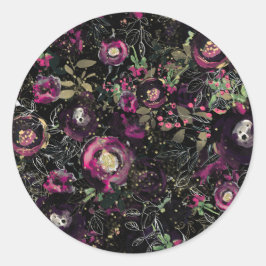 Adesivo Redondo Floral Moderno Brilho Ameixa Berry Sombrio Escuro