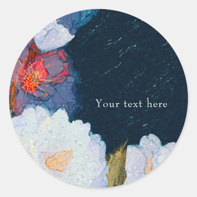 Adesivo Redondo Floral Moderno Elegante Azul e Branco (Frente)