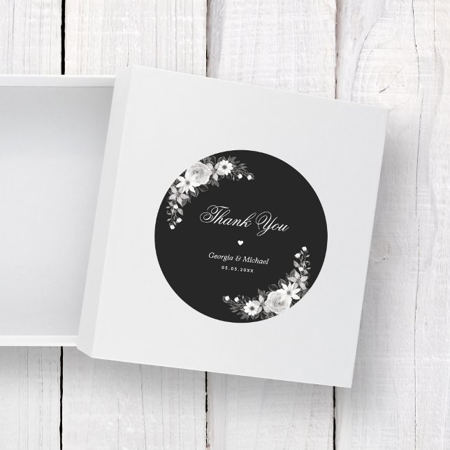 Adesivo Redondo Floral Negro De Halloween Gótico Obrigado Casament (Criador carregado)