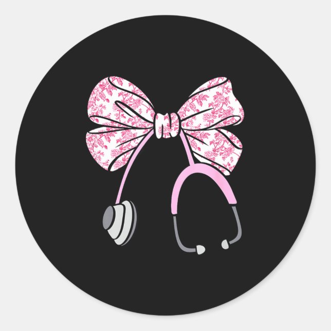 Adesivo Redondo Floral Nk Coquette Bow Rn Nurse Stethoscope Nursin (Frente)