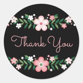 Adesivo Redondo Floral Obrigado A Casamento De Flores Negras E Ros