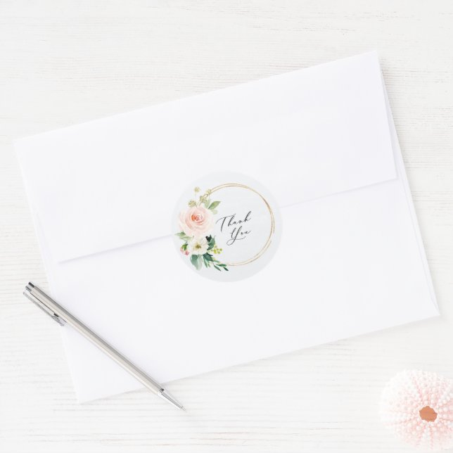 Adesivo Redondo Floral Obrigado Envelope Seals Party Stickers (Envelope)