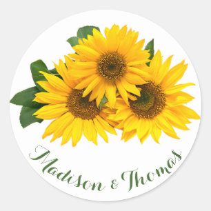 Adesivo Redondo Floral Obrigado Girassóis Casamento Amarelo e Ver