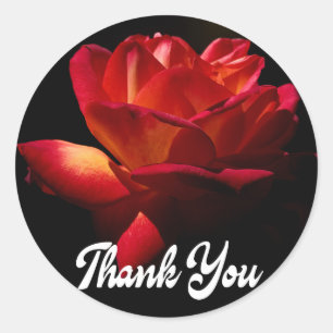 Adesivo Redondo Floral Obrigado Rosa Vermelha Flor Preta Casamento