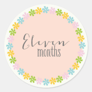 Adesivo Redondo Floral Onze Meses Novo Baby Sticker