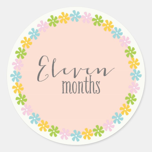 Adesivo Redondo Floral Onze Meses Novo Baby Sticker (Frente)