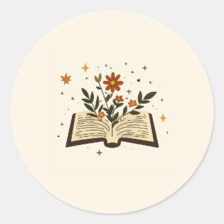 Adesivo Redondo Floral Open Book Round Sticker