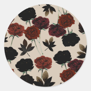 Adesivo Redondo Floral Ousado Vermelho e Bege Preto Botânico