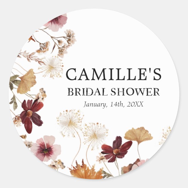 Adesivo Redondo Floral Outonal Boho Borgonha (Frente)