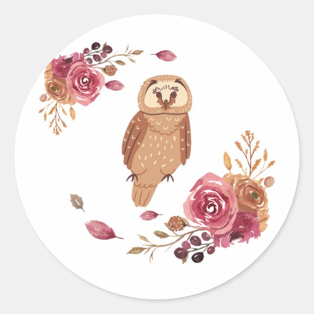 Adesivo Redondo Floral Owl (Frente)