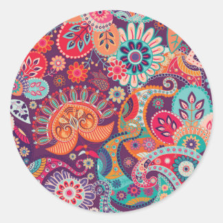 Adesivo Redondo Floral Paisley Colorida