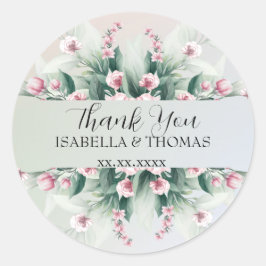 Adesivo Redondo Floral pastel elegante Obrigado Festa de casamento