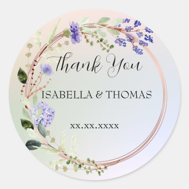 Adesivo Redondo Floral pastel elegante Obrigado Festa de casamento (Frente)