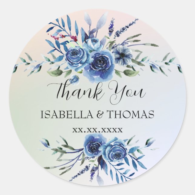 Adesivo Redondo Floral pastel elegante Obrigado Festa de casamento (Frente)