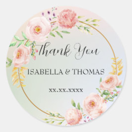 Adesivo Redondo Floral pastel elegante Obrigado Festa de casamento