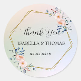 Adesivo Redondo Floral pastel elegante Obrigado Festa de casamento