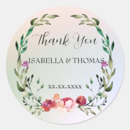 Adesivo Redondo Floral pastel elegante Obrigado Festa de casamento