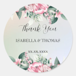 Adesivo Redondo Floral pastel elegante Obrigado Festa de casamento