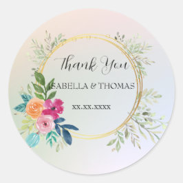 Adesivo Redondo Floral pastel elegante Obrigado Festa de casamento
