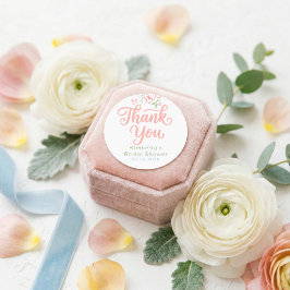 Adesivo Redondo Floral Pastel Whimsical Bridal Shower Thank You 