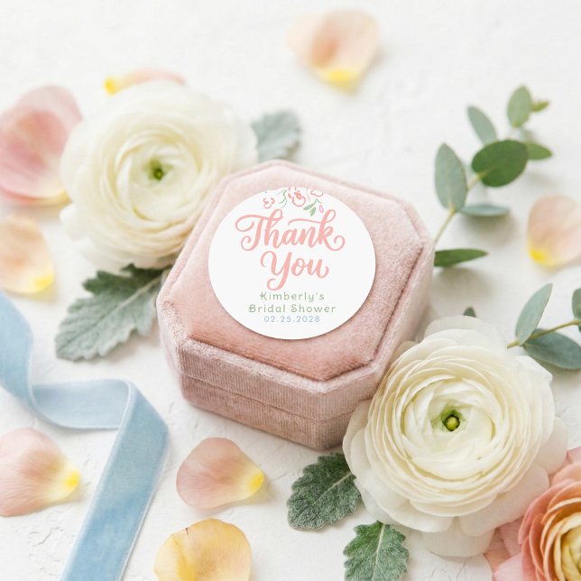 Adesivo Redondo Floral Pastel Whimsical Bridal Shower Thank You  (Fresh Off The Market Thank You Sticker)