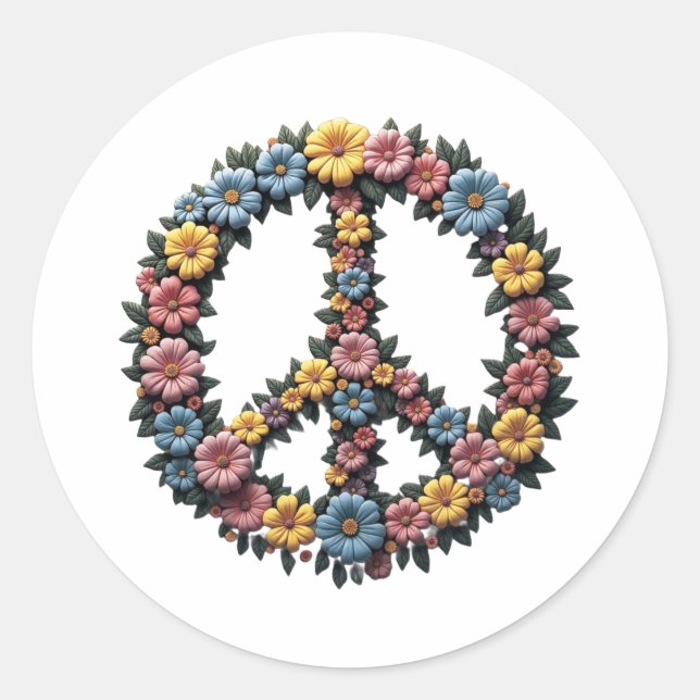 Adesivo Redondo Floral Peace Symbol Round Sticker (Frente)