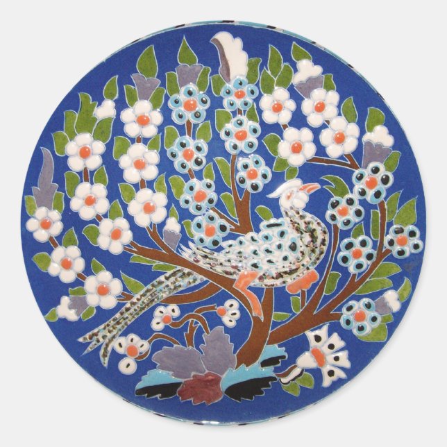 Adesivo Redondo Floral Peacock Azulejo Art (Frente)