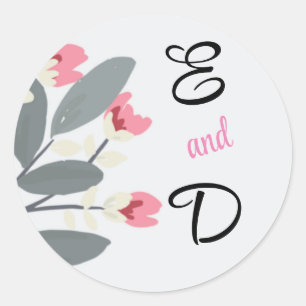 Adesivo Redondo Floral Personalizado Cinza e Rosa