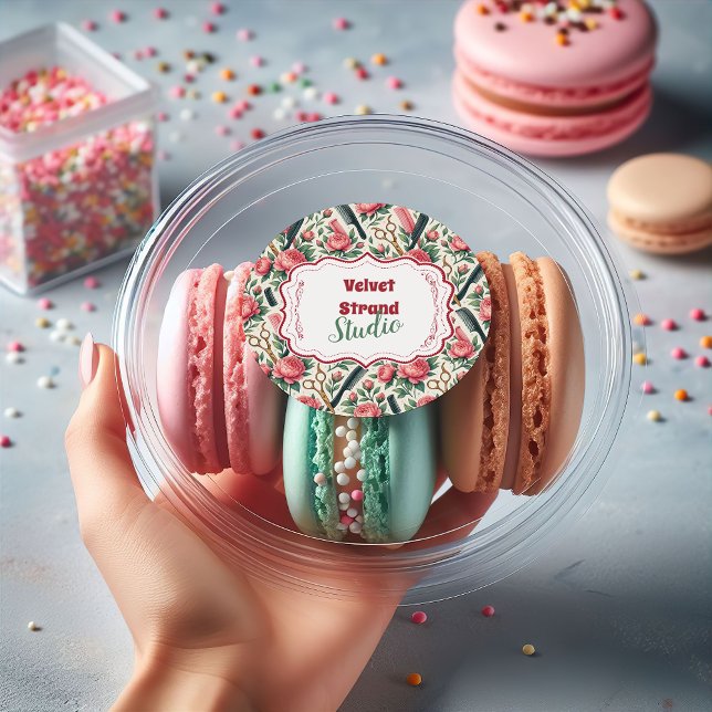 Adesivo Redondo Floral Pink Green Hair Stylist Business (Criador carregado)