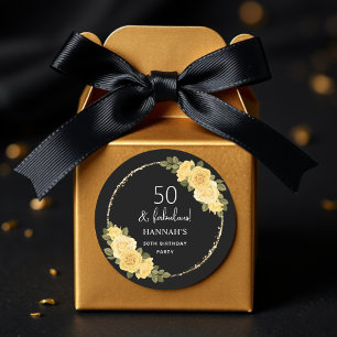 Adesivo Redondo Floral preto Dourado e amarelo 50º aniversário
