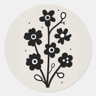 Adesivo Redondo Floral Preto e Branco