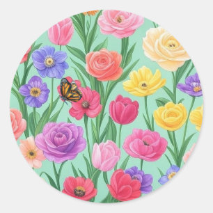 Adesivo Redondo Floral/Primavera Rosa
