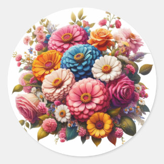 Adesivo Redondo Floral/Primavera Zinnia/Rosa