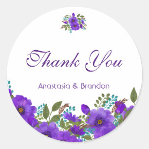 Adesivo Redondo Floral Purple Personalizado Obrigado