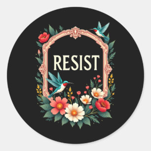 Adesivo Redondo Floral Resist Trump Funny Anti-trump 2025