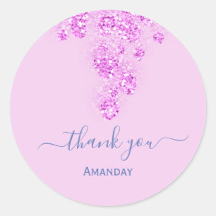 Adesivo Redondo Floral. Rosa Brilho Noiva Nome Sweet16th Obrigada