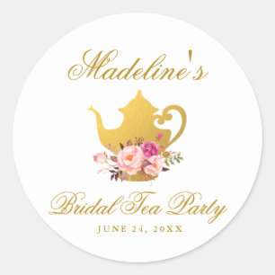 Adesivo Redondo Floral Rosa Chá de panela do Tea Party