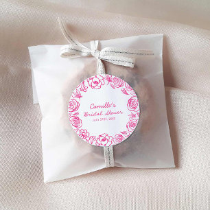 Adesivo Redondo Floral Rosa Desenhado à Mão
